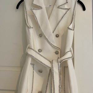 Balmain Inspired Style by GG white diamond blazer midi dress